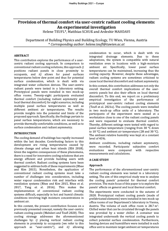 Provision of thermal comfort via user-centric radiant cooling elements: An experimental investigation